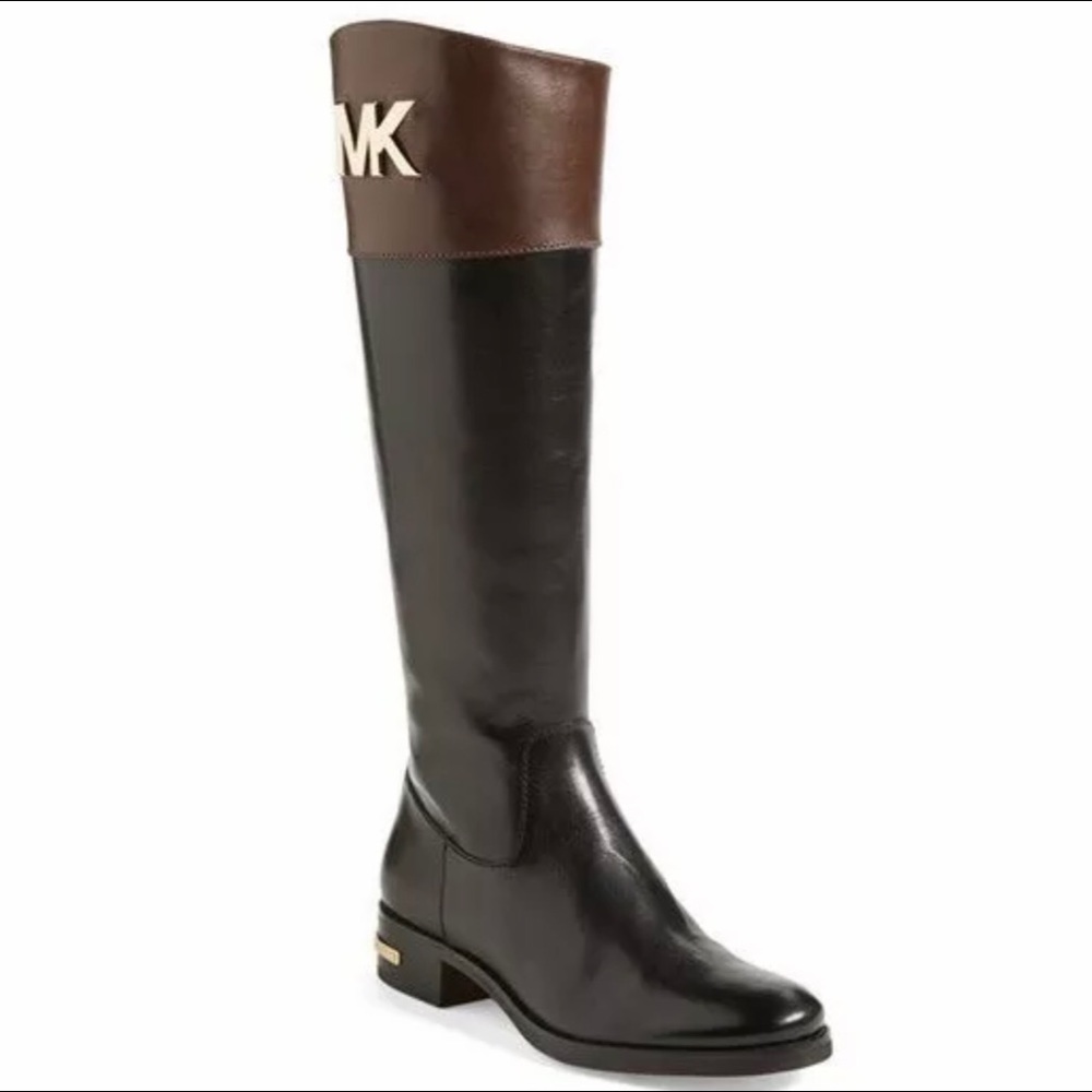 Michael Kors Hayley Black Brown Flat Riding Boots - Size 5 / 35 M - Picture 1 of 12